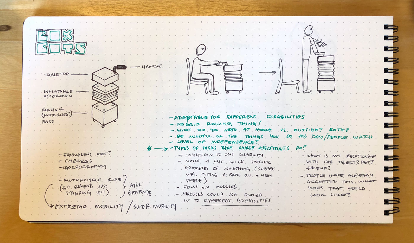 My initial quick sketches when I first had the idea for furniture robots.